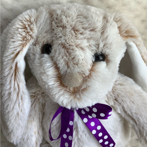 PURDYS Chocolatier Soft Plush Bunny Rabbit Stuffed Animal w Purple Polka Dot Bow - Picture 7 of 10